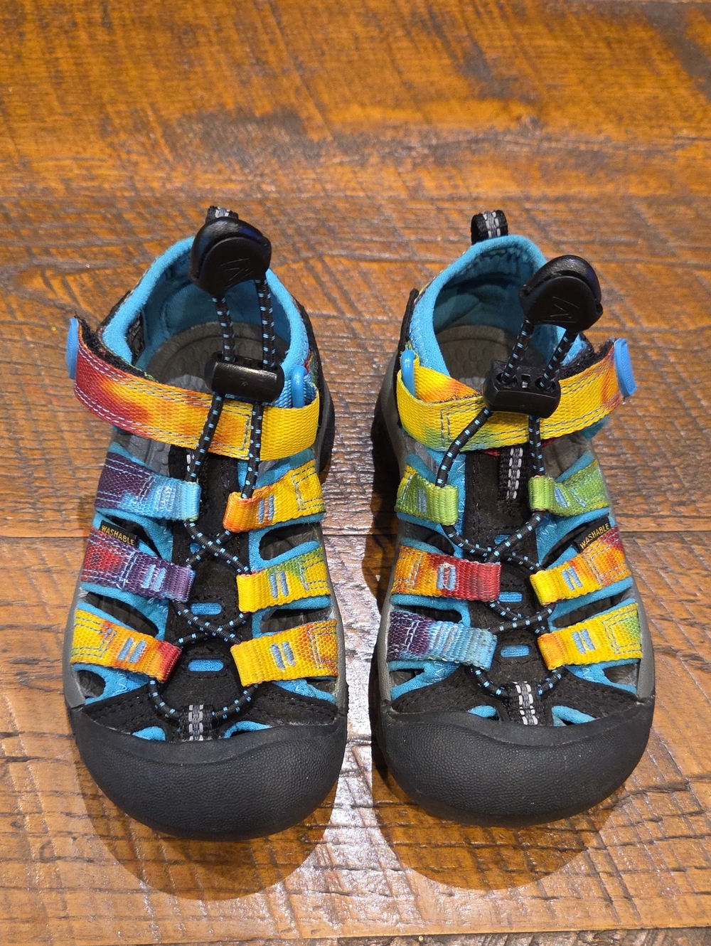 NWT Keen Toddler Kids Rainbow Strap Closed-Toe Sandals - Blue, Yellow & Black